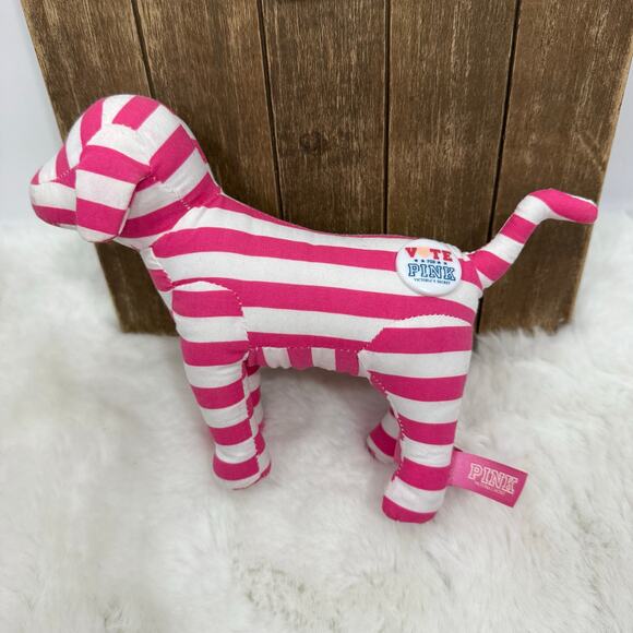 Victorias Secret PInk Plush Dog Stuffed Animal White Striped Vote‎ Pink 2008 - Picture 1 of 6